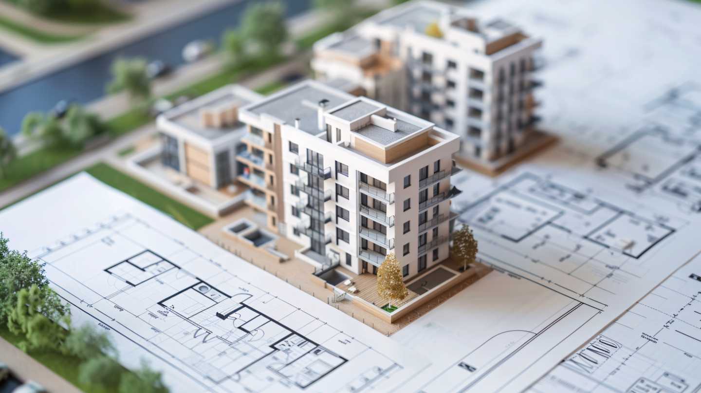 Bauplan mit CAD-Zeichnung und Zeichenwerkzeug